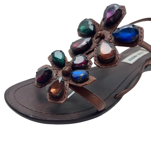 STEVE MADDEN ANGELYNA Brown Bling Chunky Rhinestones Flower Sandals Shoes sz 8 - Picture 16 of 16